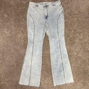 We The Free Crvy Flared Leg Jeans Womens 34 Light Blue Cotton Stretch Frayed Hem